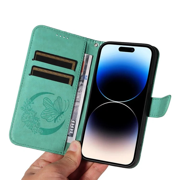 For iPhone 14 Pro Stand Case Butterfly Imprint Leather Wallet Phone Cover