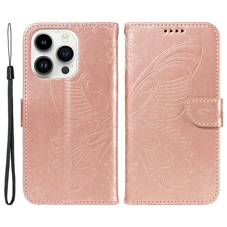 For iPhone 14 Pro Stand Case Butterfly Imprint Leather Wallet Phone Cover