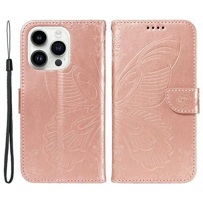 For iPhone 14 Pro Stand Case Butterfly Imprint Leather Wallet Phone Cover