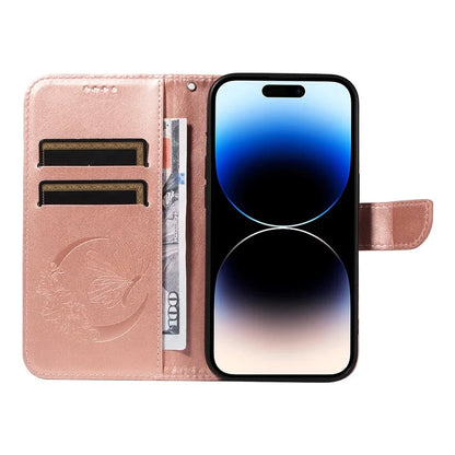 For iPhone 14 Pro Stand Case Butterfly Imprint Leather Wallet Phone Cover