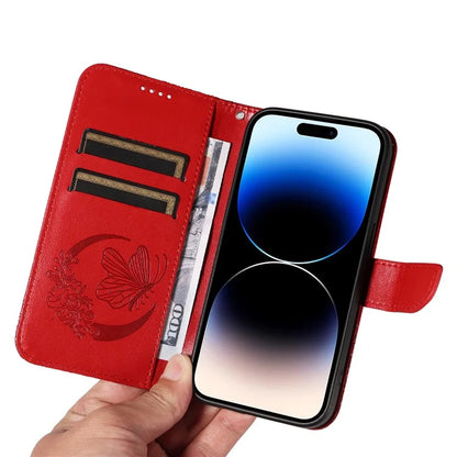 For iPhone 14 Pro Max Case Butterfly Imprinted Leather Phone Cover with Wrist Strap