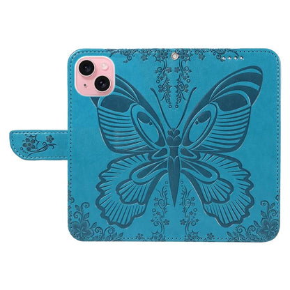 For iPhone 15 Case Leather Wallet Flip Phone Cover Butterfly Pattern