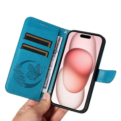 For iPhone 15 Case Leather Wallet Flip Phone Cover Butterfly Pattern