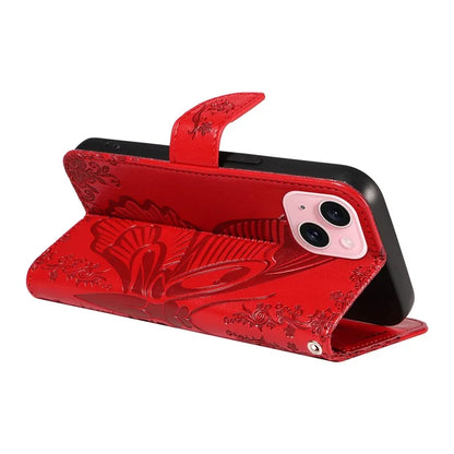 For iPhone 15 Case Leather Wallet Flip Phone Cover Butterfly Pattern