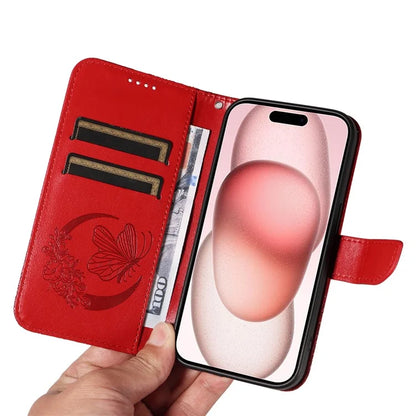 For iPhone 15 Case Leather Wallet Flip Phone Cover Butterfly Pattern