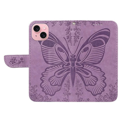 For iPhone 15 Case Leather Wallet Flip Phone Cover Butterfly Pattern