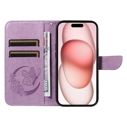 For iPhone 15 Case Leather Wallet Flip Phone Cover Butterfly Pattern