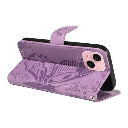 For iPhone 15 Case Leather Wallet Flip Phone Cover Butterfly Pattern