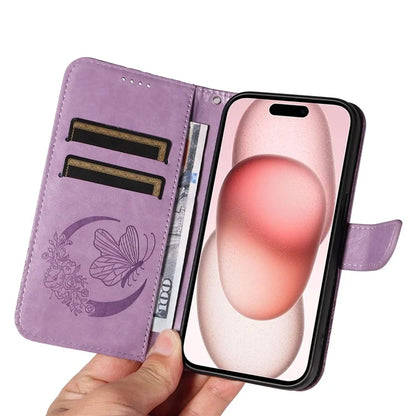 For iPhone 15 Case Leather Wallet Flip Phone Cover Butterfly Pattern
