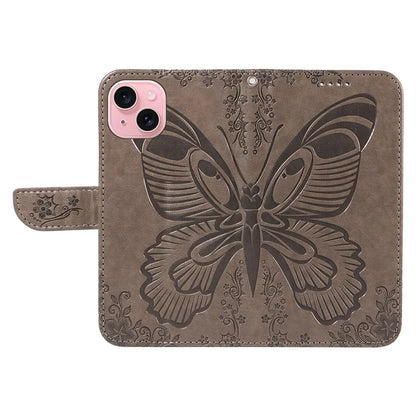 For iPhone 15 Case Leather Wallet Flip Phone Cover Butterfly Pattern