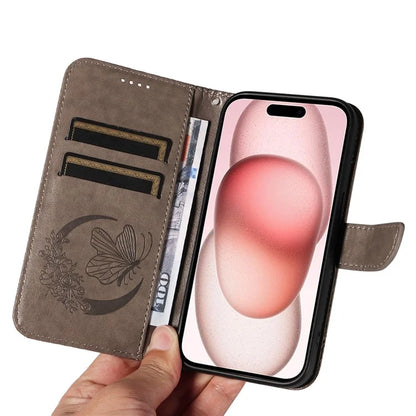 For iPhone 15 Case Leather Wallet Flip Phone Cover Butterfly Pattern