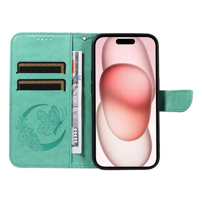 For iPhone 15 Case Leather Wallet Flip Phone Cover Butterfly Pattern