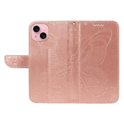 For iPhone 15 Case Leather Wallet Flip Phone Cover Butterfly Pattern