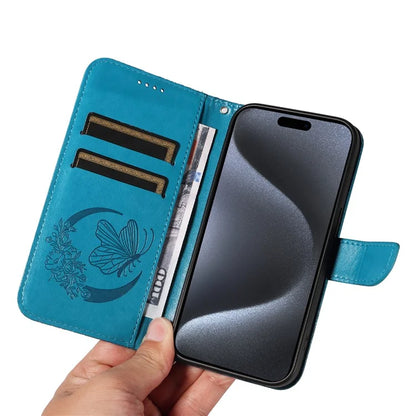 For iPhone 15 Pro Wallet Case Butterfly Imprint Leather Phone Cover with Stand