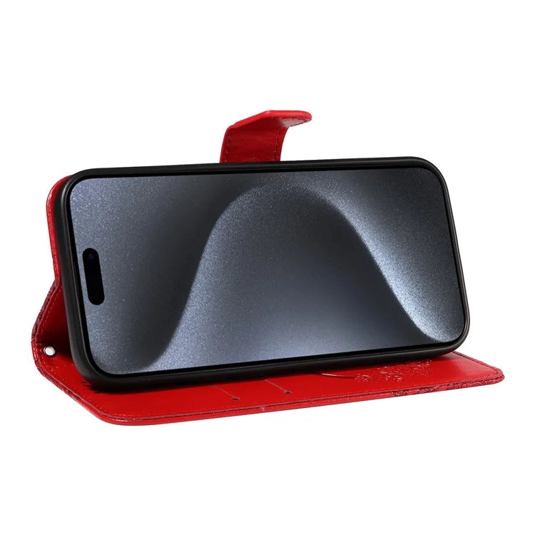 For iPhone 15 Pro Wallet Case Butterfly Imprint Leather Phone Cover with Stand