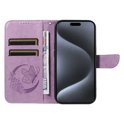 For iPhone 15 Pro Wallet Case Butterfly Imprint Leather Phone Cover with Stand
