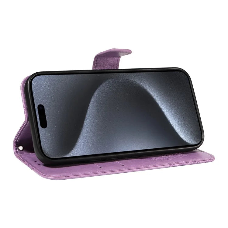 For iPhone 15 Pro Wallet Case Butterfly Imprint Leather Phone Cover with Stand