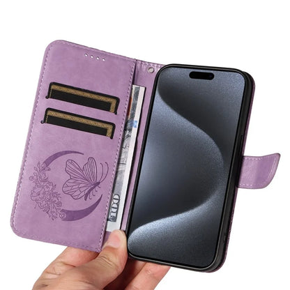 For iPhone 15 Pro Wallet Case Butterfly Imprint Leather Phone Cover with Stand