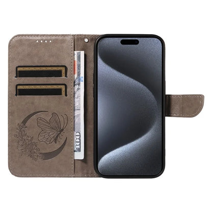 For iPhone 15 Pro Wallet Case Butterfly Imprint Leather Phone Cover with Stand