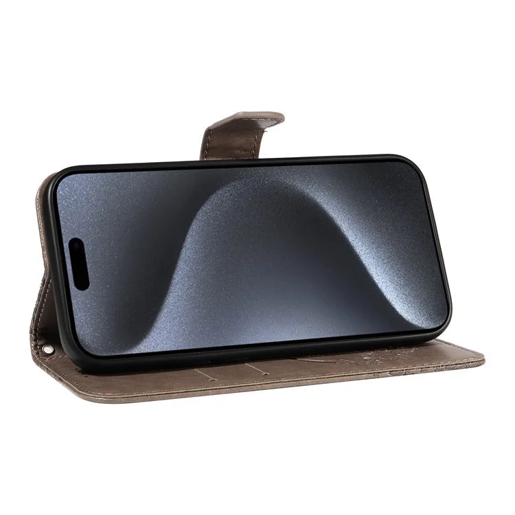 For iPhone 15 Pro Wallet Case Butterfly Imprint Leather Phone Cover with Stand