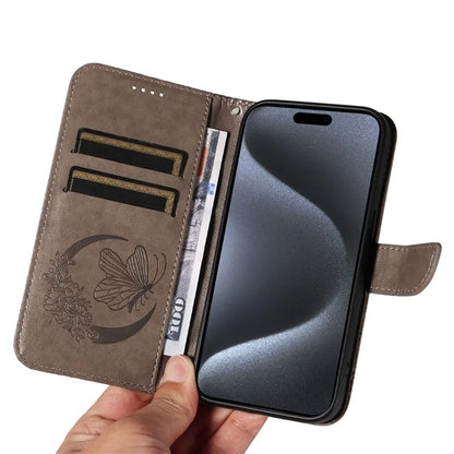 For iPhone 15 Pro Wallet Case Butterfly Imprint Leather Phone Cover with Stand