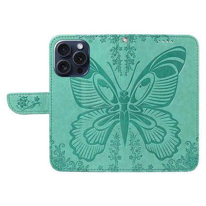 For iPhone 15 Pro Wallet Case Butterfly Imprint Leather Phone Cover with Stand