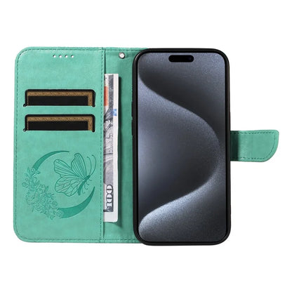 For iPhone 15 Pro Wallet Case Butterfly Imprint Leather Phone Cover with Stand