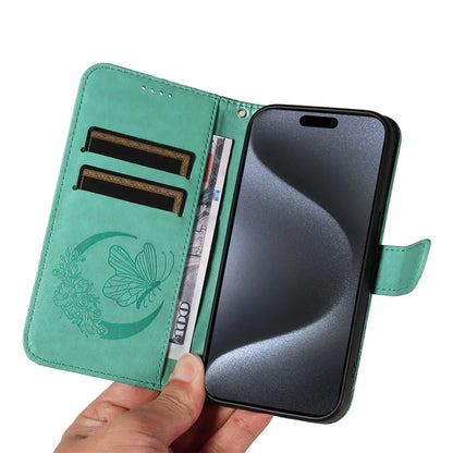 For iPhone 15 Pro Wallet Case Butterfly Imprint Leather Phone Cover with Stand