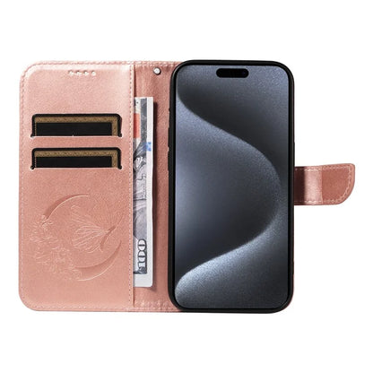 For iPhone 15 Pro Wallet Case Butterfly Imprint Leather Phone Cover with Stand