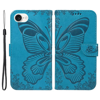 For iPhone SE (2024) Case with Hand Strap Butterfly PU Leather Wallet Phone Cover