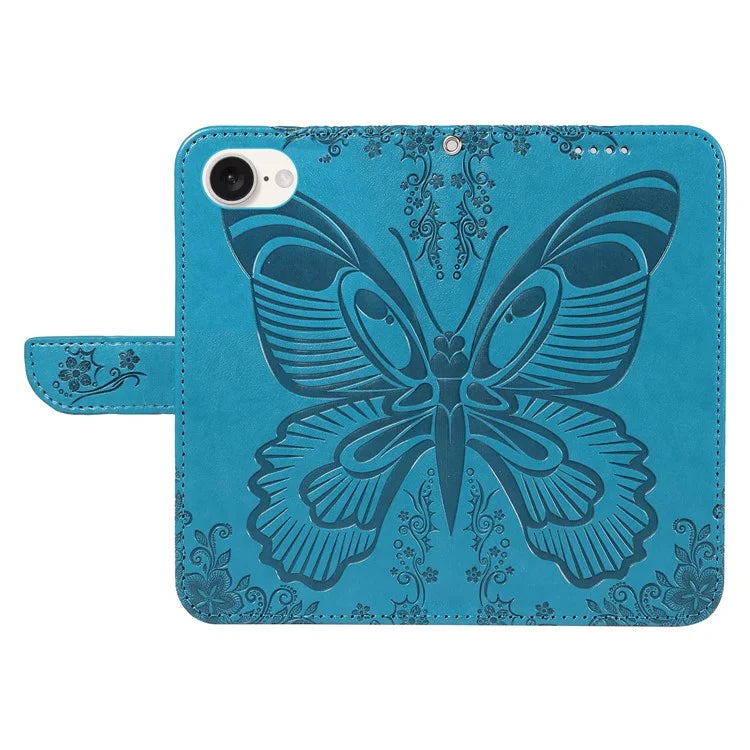 For iPhone SE (2024) Case with Hand Strap Butterfly PU Leather Wallet Phone Cover