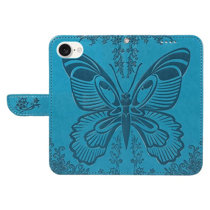 For iPhone SE (2024) Case with Hand Strap Butterfly PU Leather Wallet Phone Cover