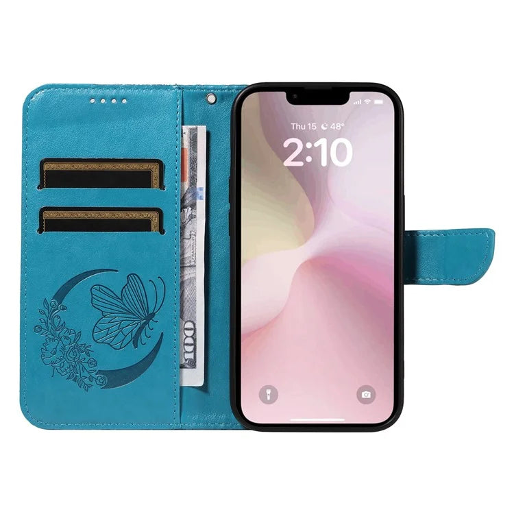 For iPhone SE (2024) Case with Hand Strap Butterfly PU Leather Wallet Phone Cover