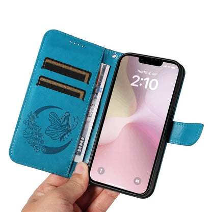 For iPhone SE (2024) Case with Hand Strap Butterfly PU Leather Wallet Phone Cover