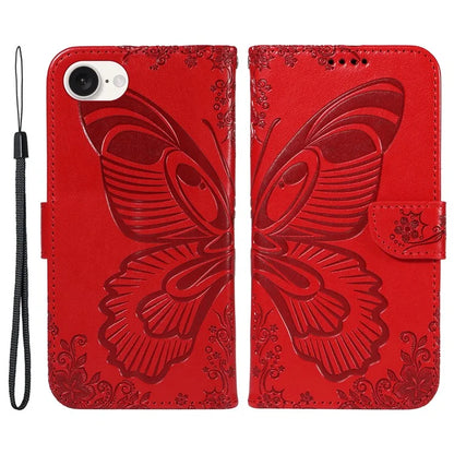 For iPhone SE (2024) Case with Hand Strap Butterfly PU Leather Wallet Phone Cover