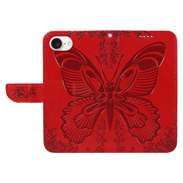 For iPhone SE (2024) Case with Hand Strap Butterfly PU Leather Wallet Phone Cover