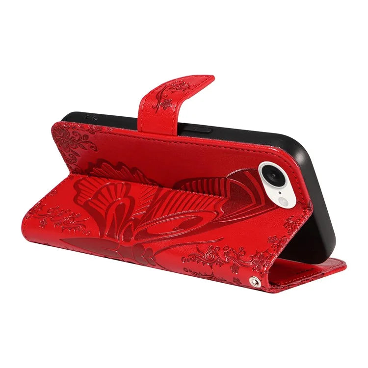 For iPhone SE (2024) Case with Hand Strap Butterfly PU Leather Wallet Phone Cover