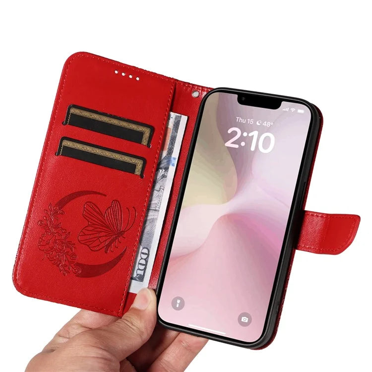 For iPhone SE (2024) Case with Hand Strap Butterfly PU Leather Wallet Phone Cover