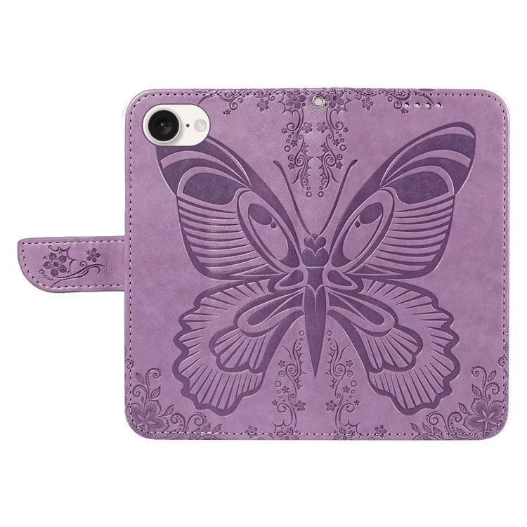 For iPhone SE (2024) Case with Hand Strap Butterfly PU Leather Wallet Phone Cover