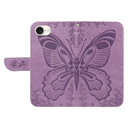 For iPhone SE (2024) Case with Hand Strap Butterfly PU Leather Wallet Phone Cover