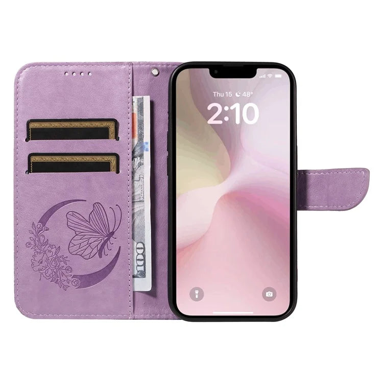 For iPhone SE (2024) Case with Hand Strap Butterfly PU Leather Wallet Phone Cover