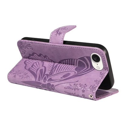 For iPhone SE (2024) Case with Hand Strap Butterfly PU Leather Wallet Phone Cover