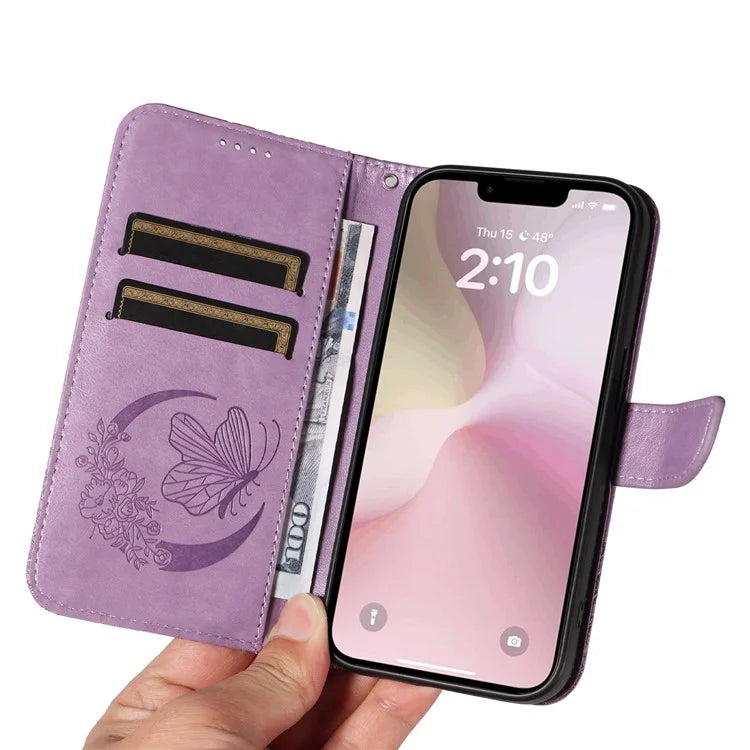 For iPhone SE (2024) Case with Hand Strap Butterfly PU Leather Wallet Phone Cover