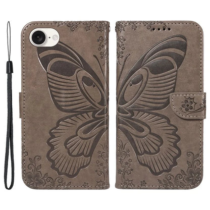For iPhone SE (2024) Case with Hand Strap Butterfly PU Leather Wallet Phone Cover