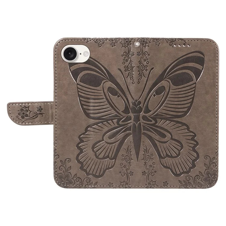 For iPhone SE (2024) Case with Hand Strap Butterfly PU Leather Wallet Phone Cover