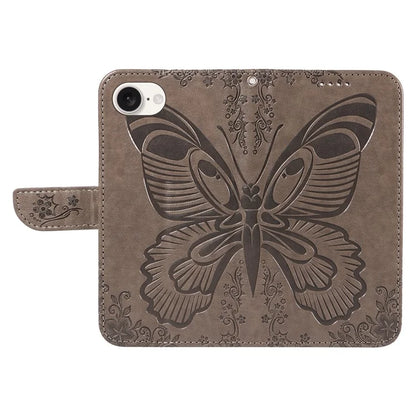For iPhone SE (2024) Case with Hand Strap Butterfly PU Leather Wallet Phone Cover