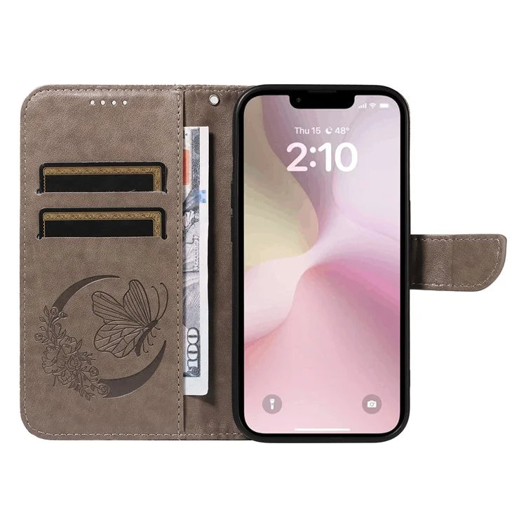 For iPhone SE (2024) Case with Hand Strap Butterfly PU Leather Wallet Phone Cover