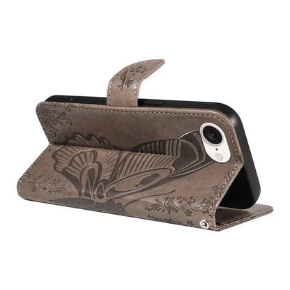 For iPhone SE (2024) Case with Hand Strap Butterfly PU Leather Wallet Phone Cover