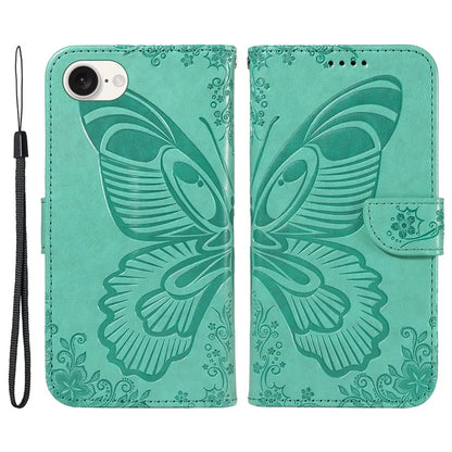 For iPhone SE (2024) Case with Hand Strap Butterfly PU Leather Wallet Phone Cover