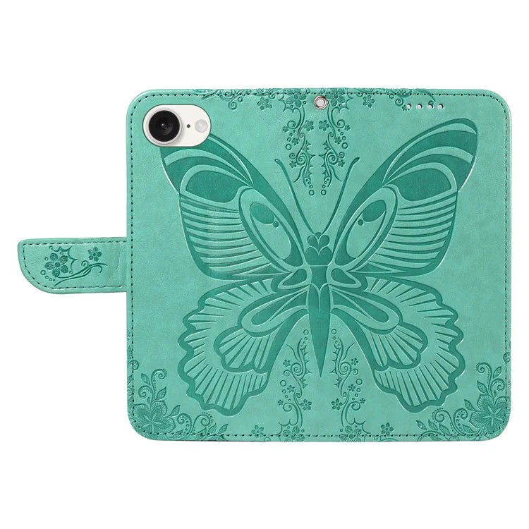 For iPhone SE (2024) Case with Hand Strap Butterfly PU Leather Wallet Phone Cover
